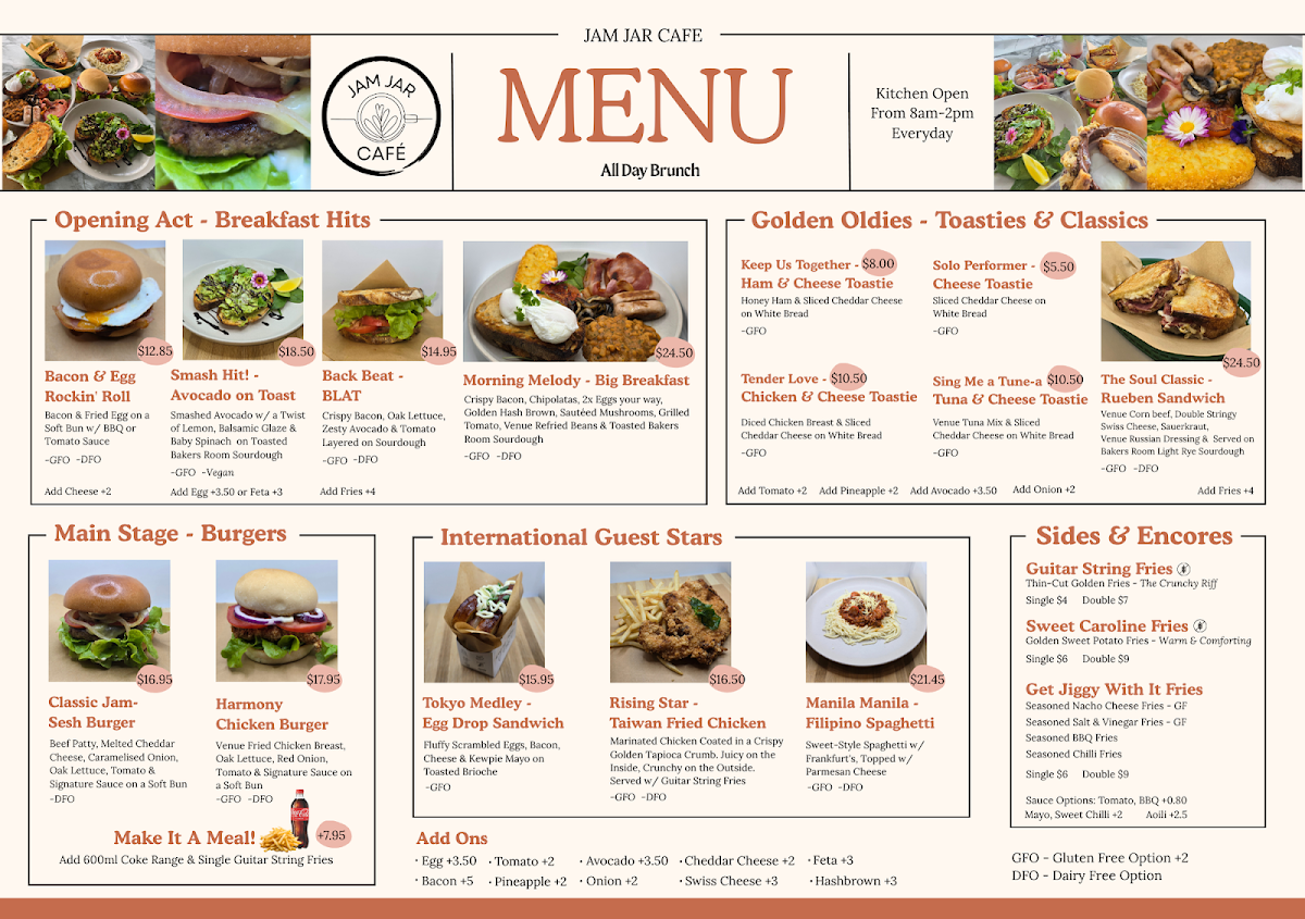 Menu, Jam Jar Café