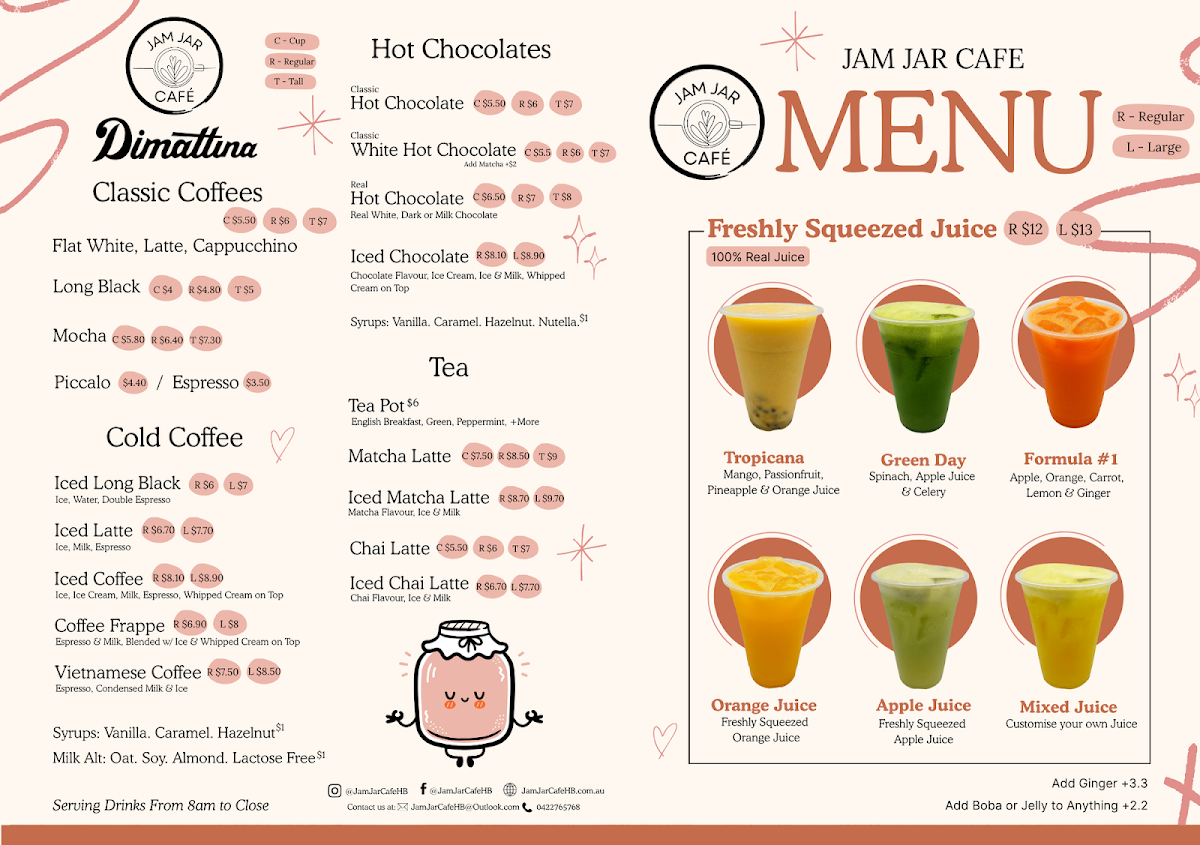 Menu, Jam Jar Café