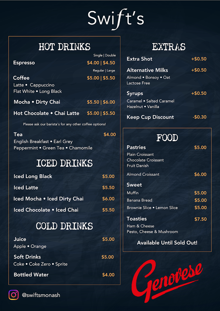 Menu, Swift's