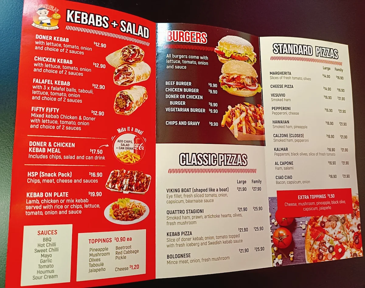 Menu, SOREN KEBAB & PIZZA