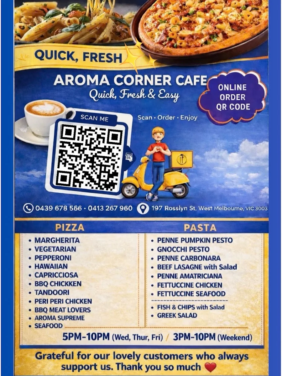 Menu, Aroma Corner Cafe