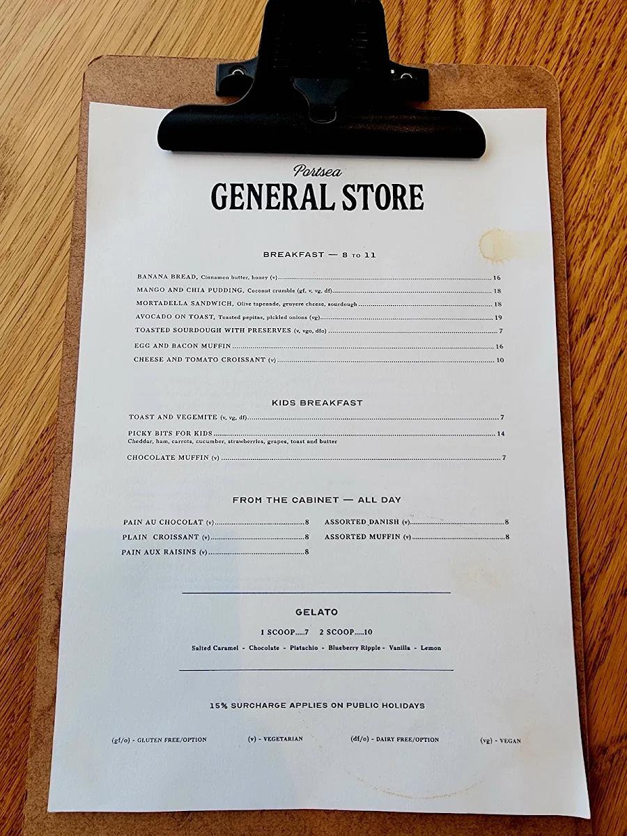 Menu, Portsea Hotel