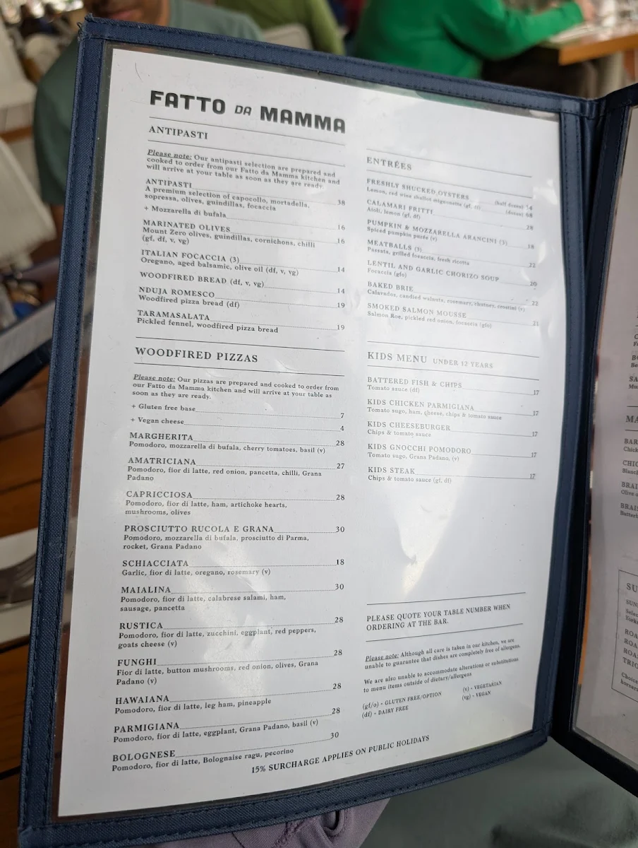 Menu, Portsea Hotel