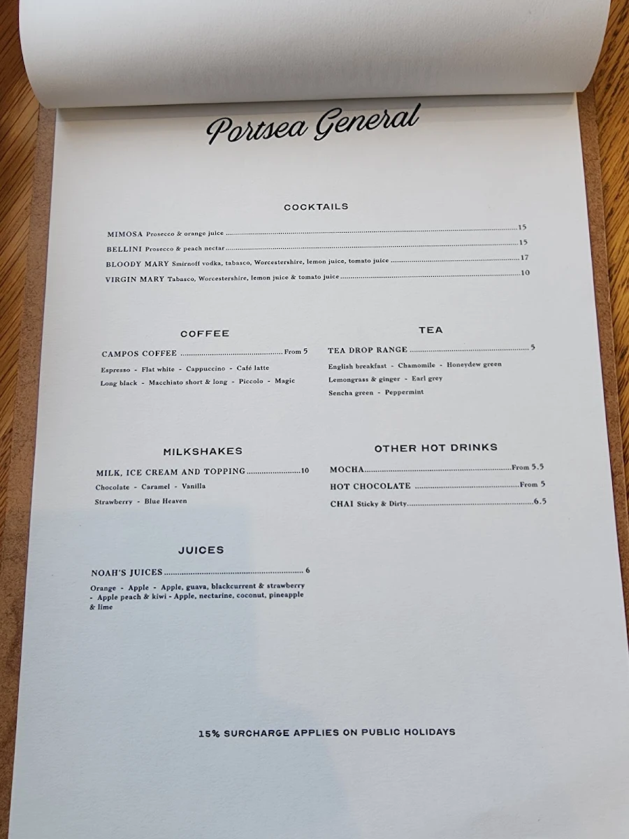 Menu, Portsea Hotel