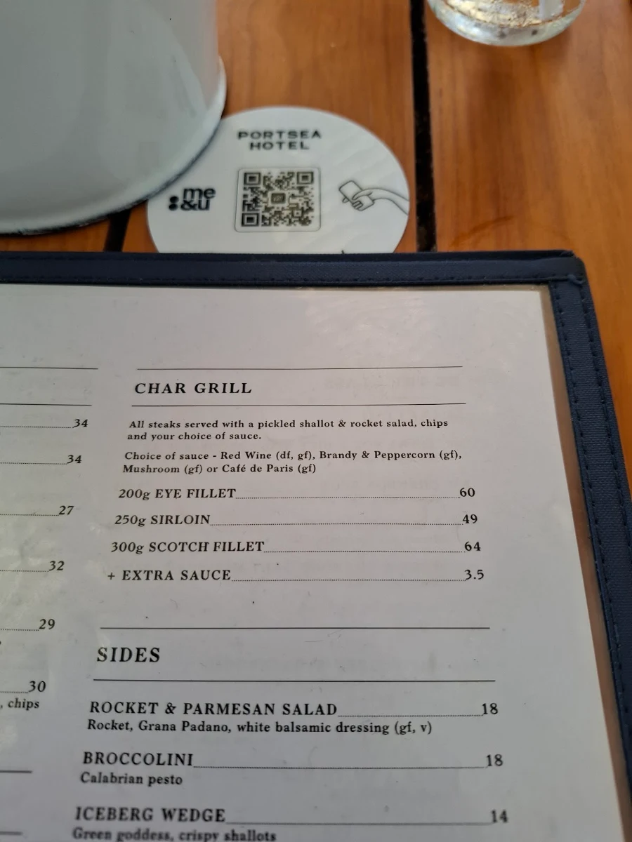 Menu, Portsea Hotel