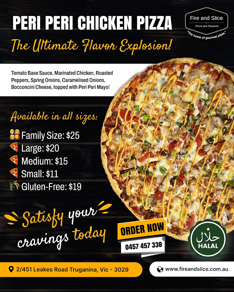 Menu, Fire and Slice - Pizza, Pasta & Desserts - Truganina