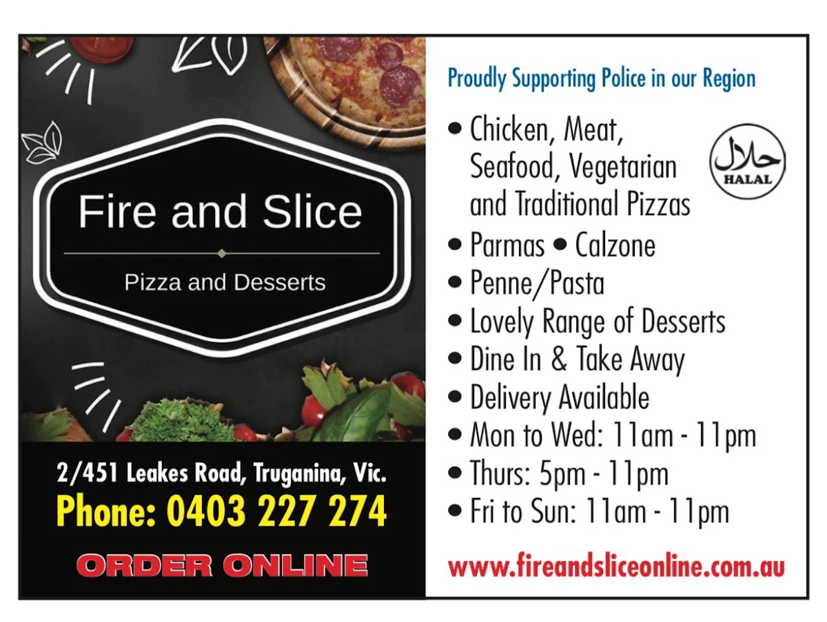 Menu, Fire and Slice - Pizza, Pasta & Desserts - Truganina