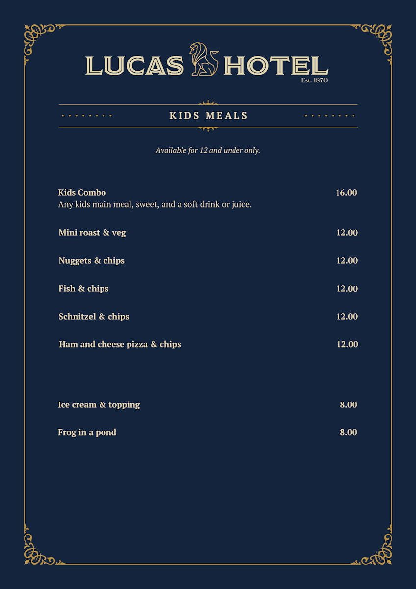 Menu, Lucas Hotel