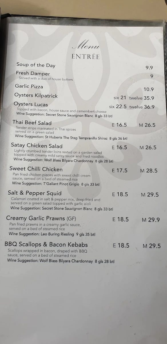 Menu, Lucas Hotel