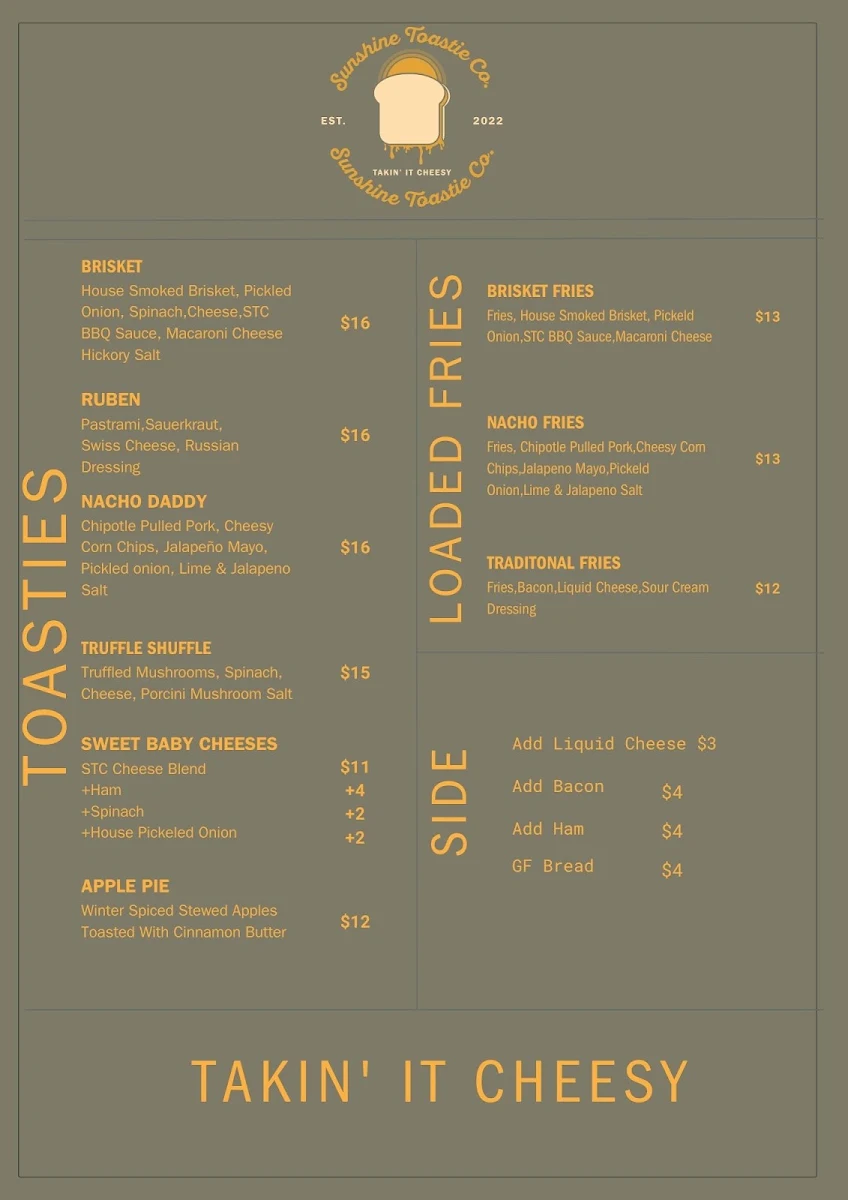 Menu, Sunshine Toastie Co
