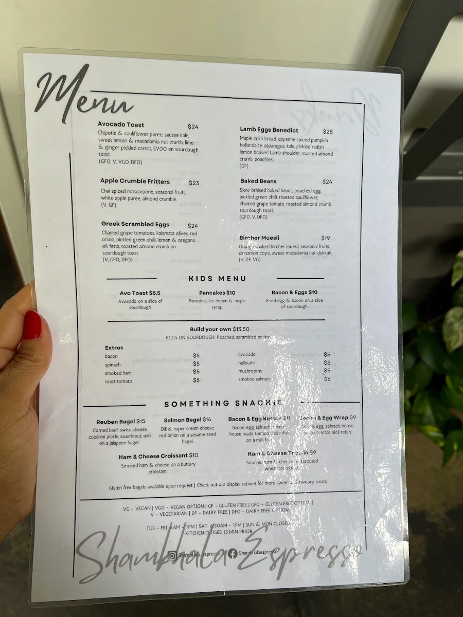 Menu, Shambhala Espresso