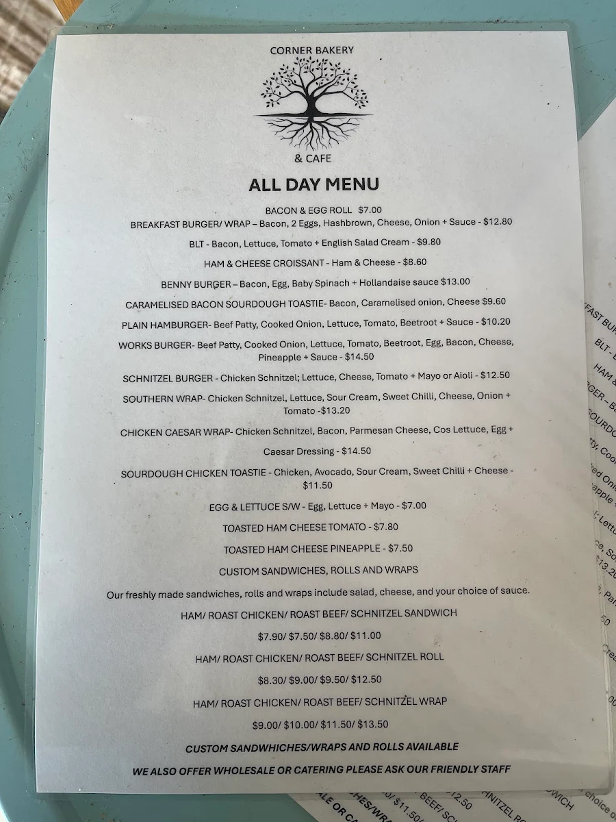 Menu, The Corner Cafe & Spill the Tea