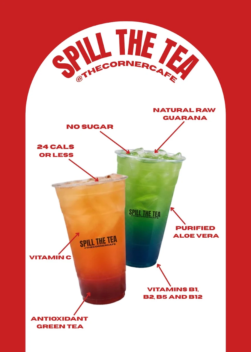Menu, The Corner Cafe & Spill the Tea