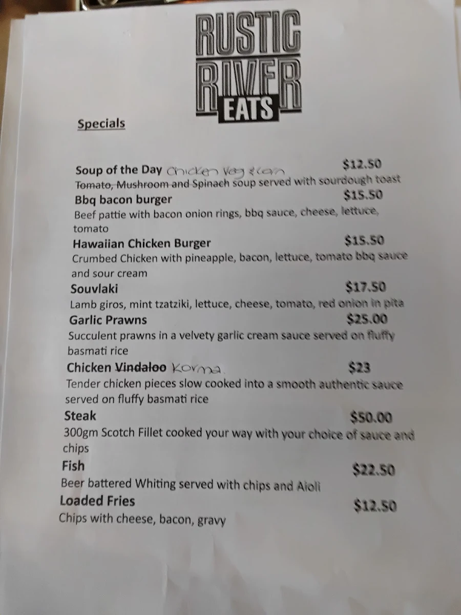 Menu, Rustic River Eats