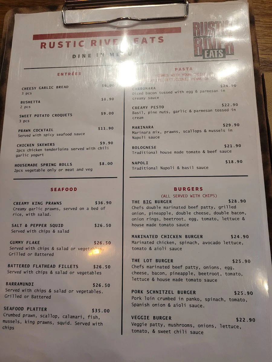 Menu, Rustic River Eats