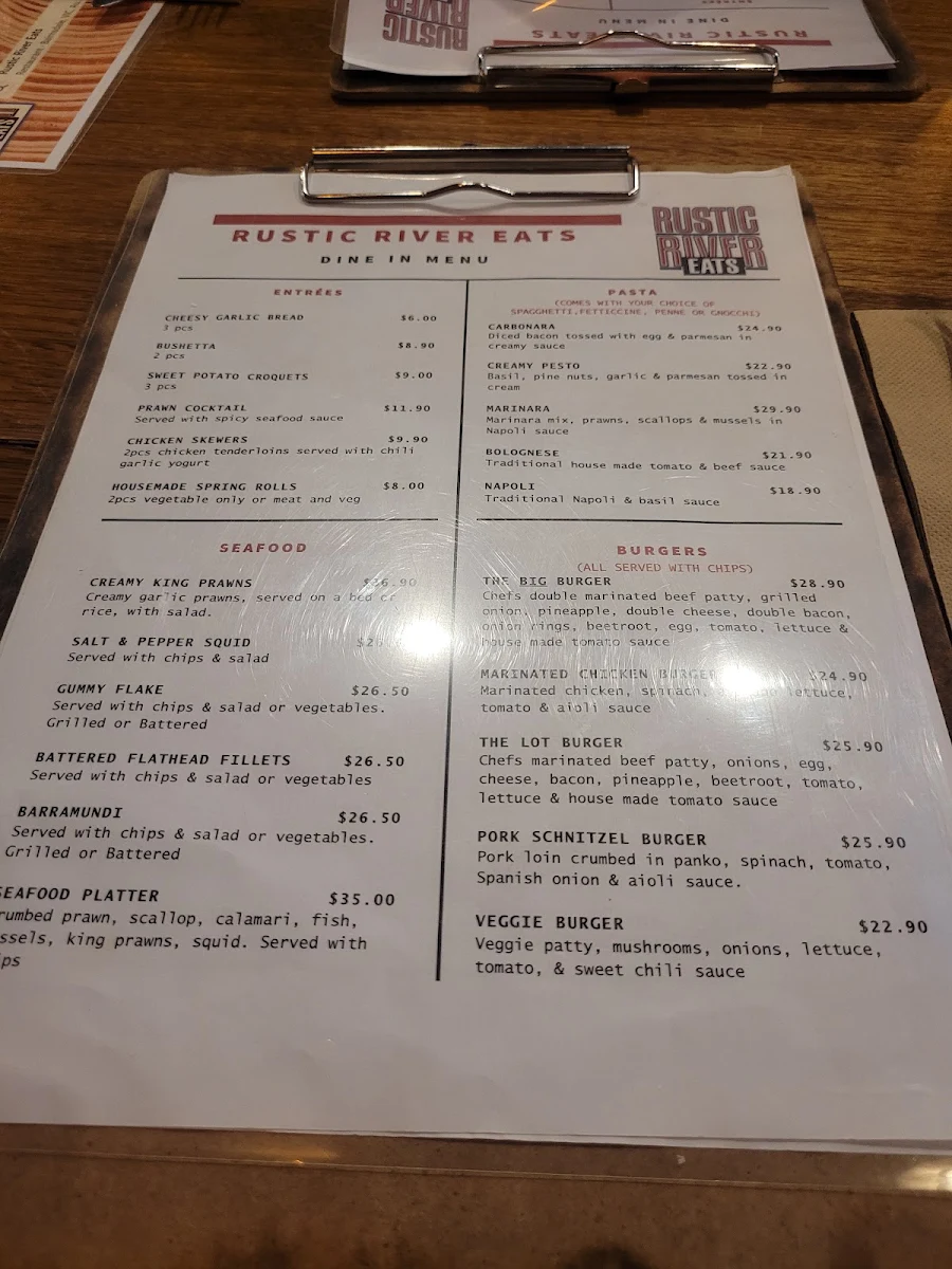 Menu, Rustic River Eats