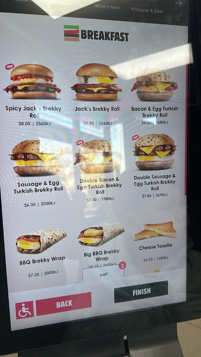 Menu, Hungry Jack's Burgers Morley