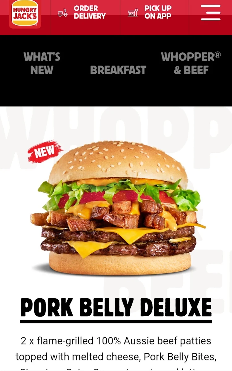Menu, Hungry Jack's Burgers Morley