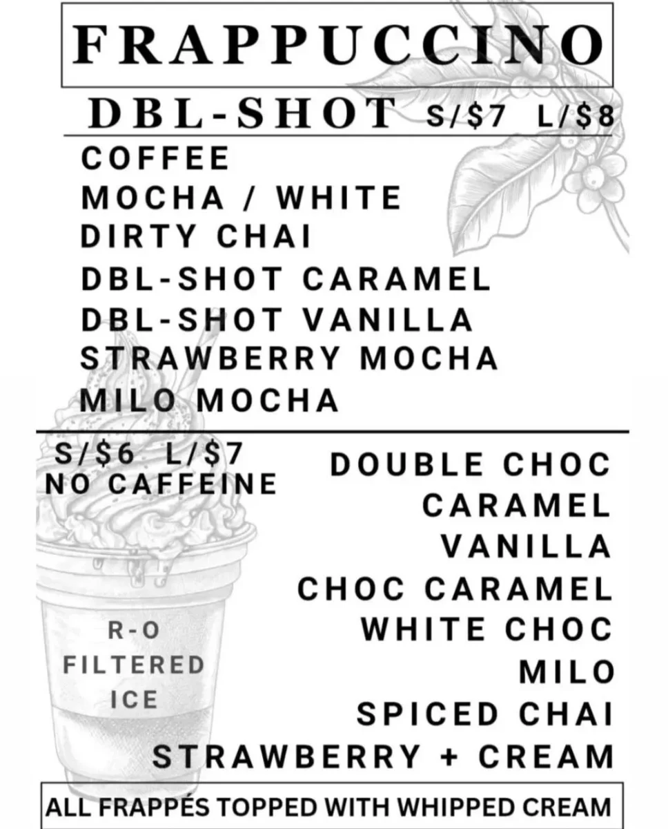 Menu, DOUBLESHOT Coffee & Takeaway