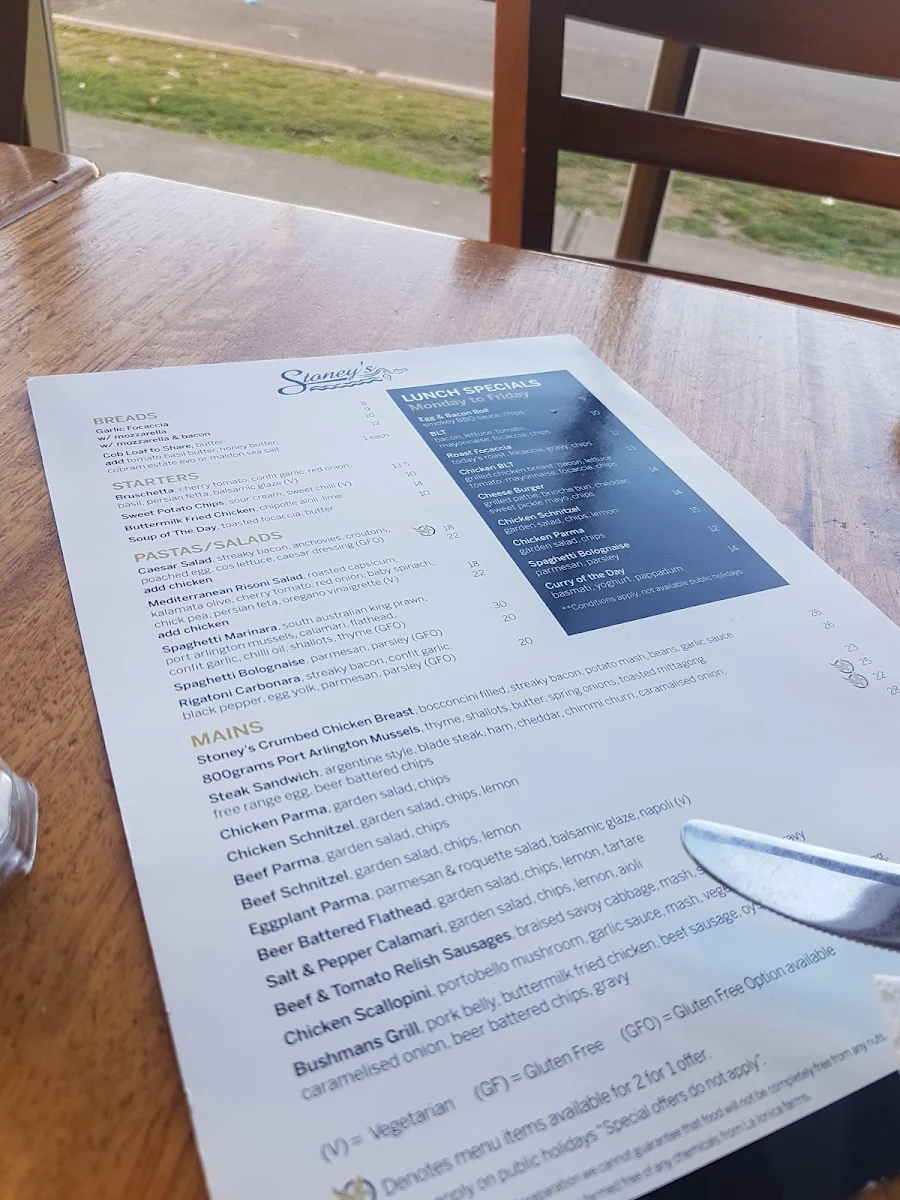 Menu, Stoney’s Club
