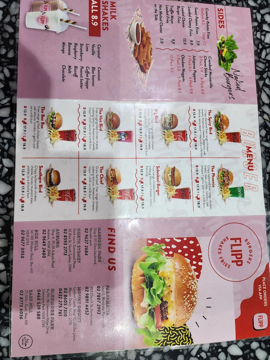 Menu, Flipp Burgers
