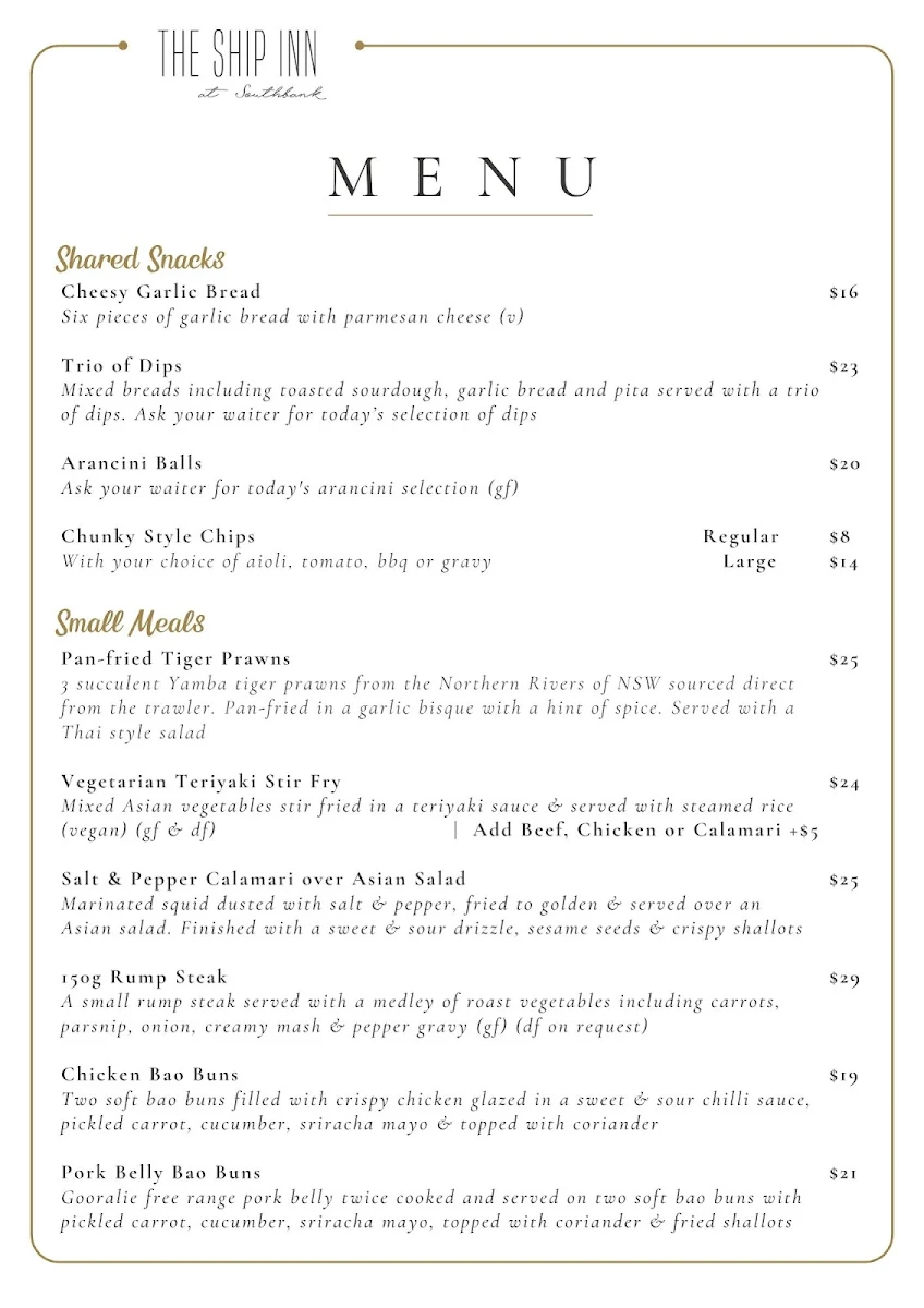 Menu, The Ship Inn