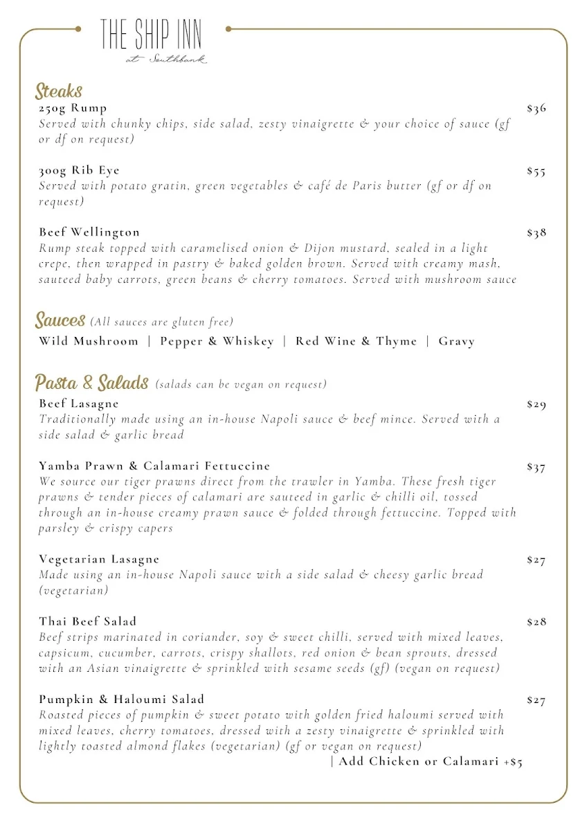 Menu, The Ship Inn
