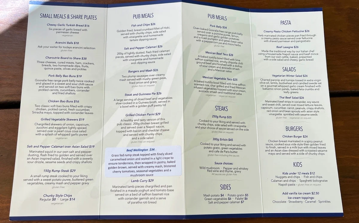 Menu, The Ship Inn