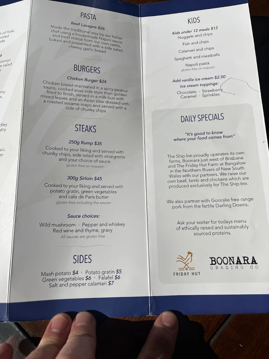 Menu, The Ship Inn