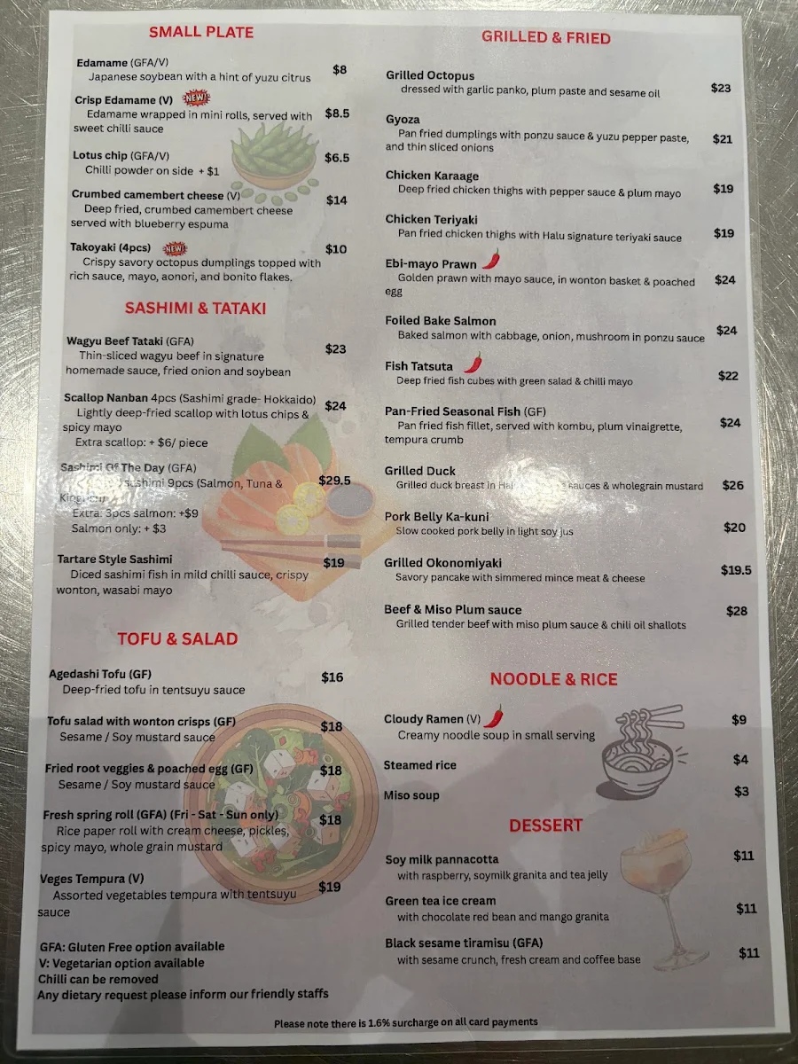 Menu, Ha-Lu Japanese Tapas Restaurant