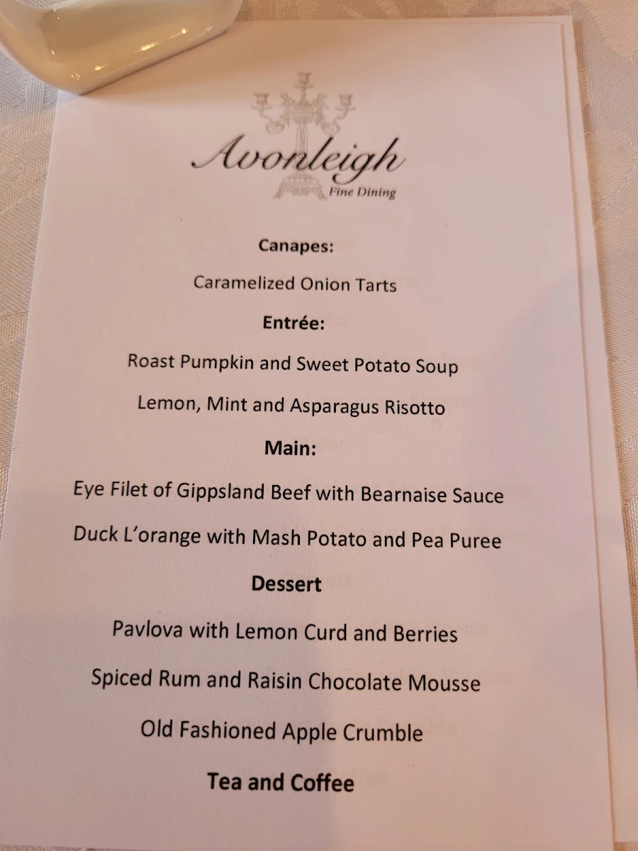Menu, Avonleigh Farm Fine Food