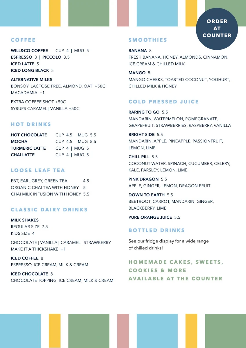 Menu, The Kiosk Sawtell Beach