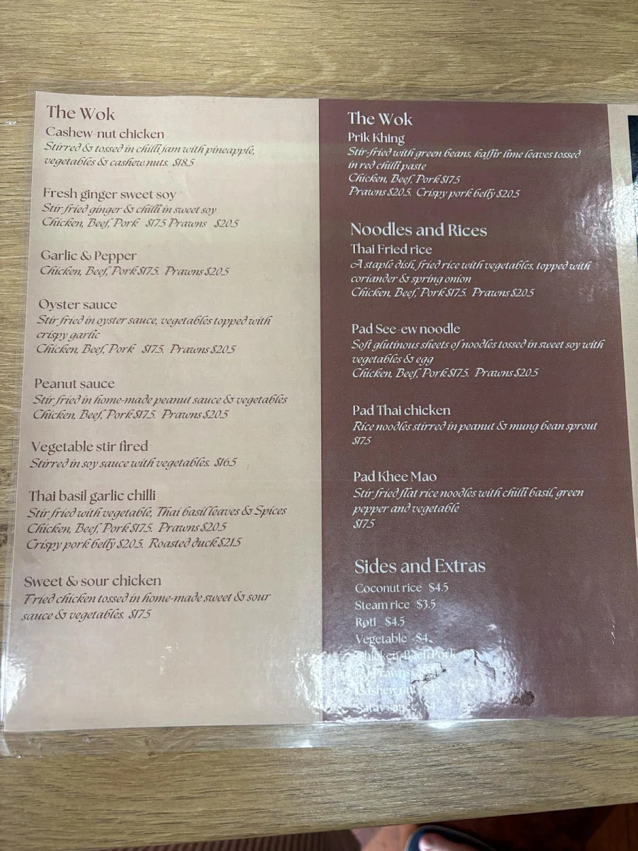 Menu, Real Thai Restaurant