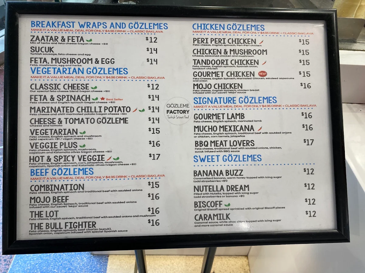 Menu, Gözleme Factory