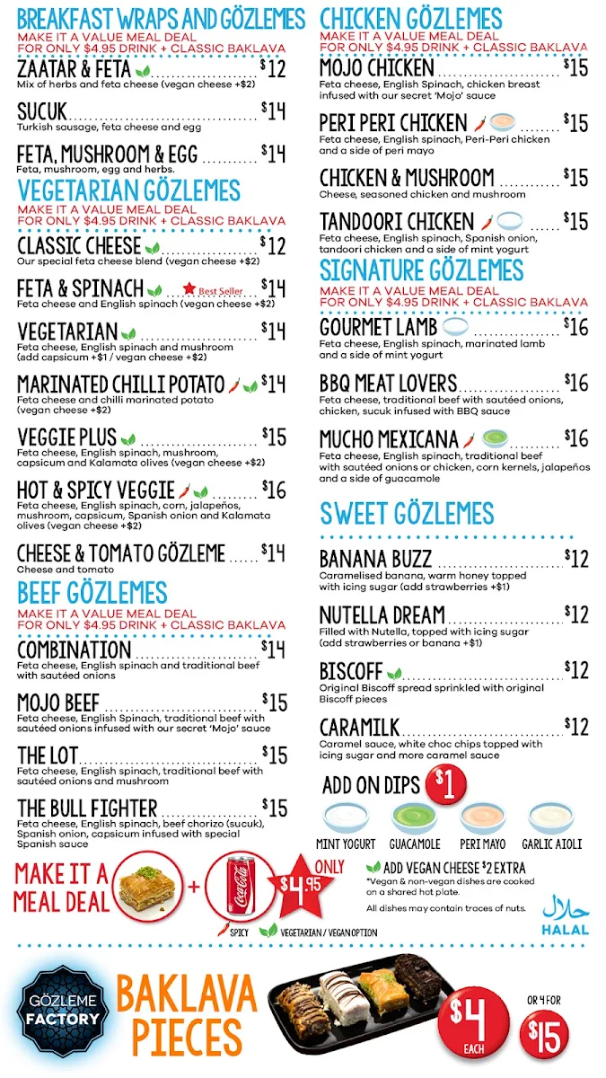 Menu, Gözleme Factory