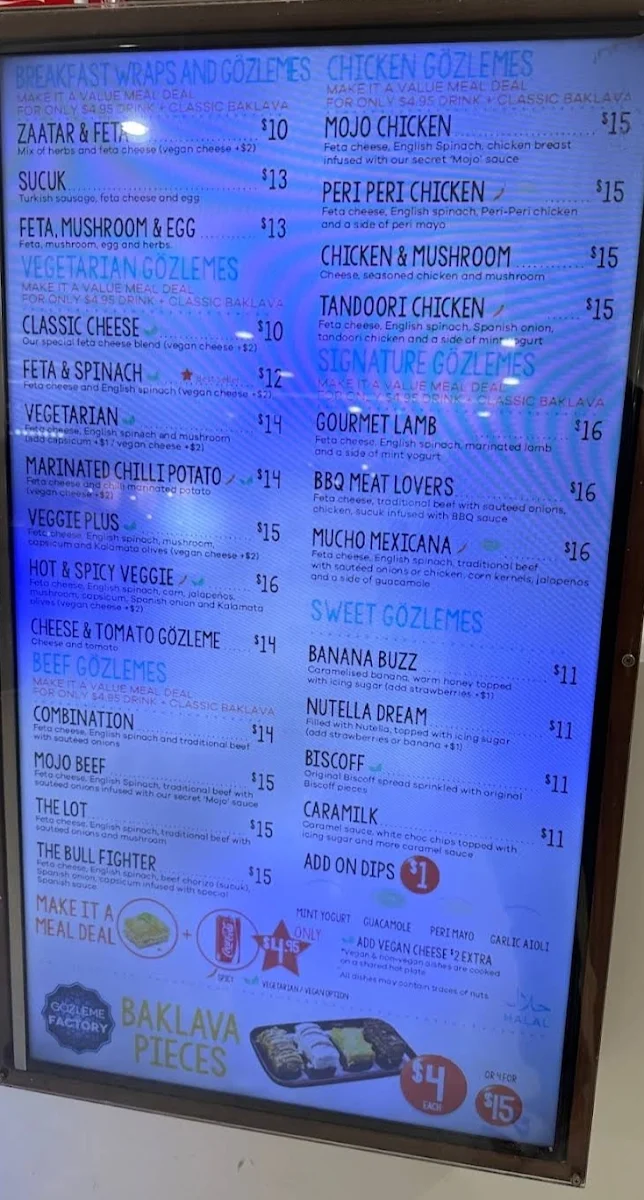 Menu, Gözleme Factory
