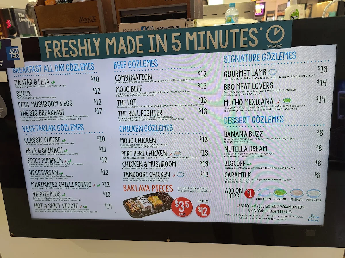 Menu, Gözleme Factory