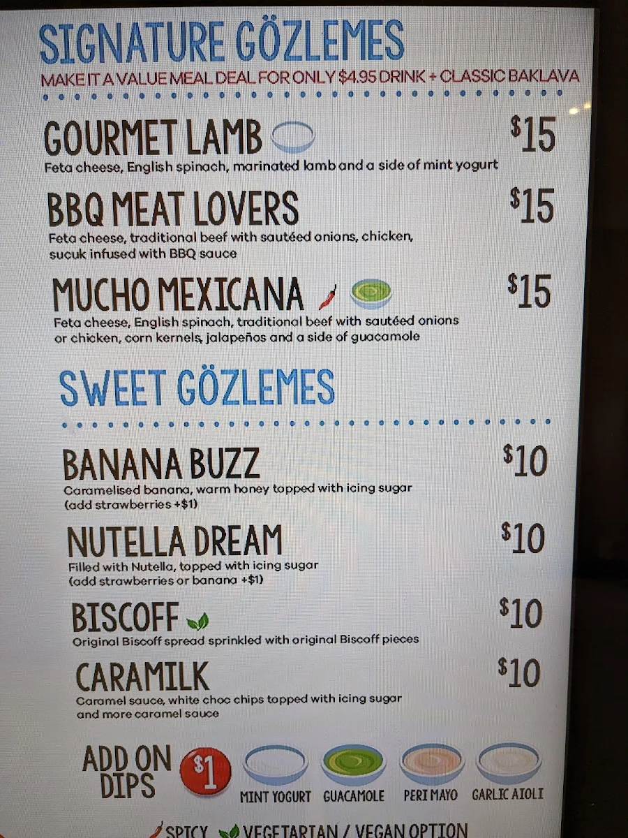 Menu, Gözleme Factory
