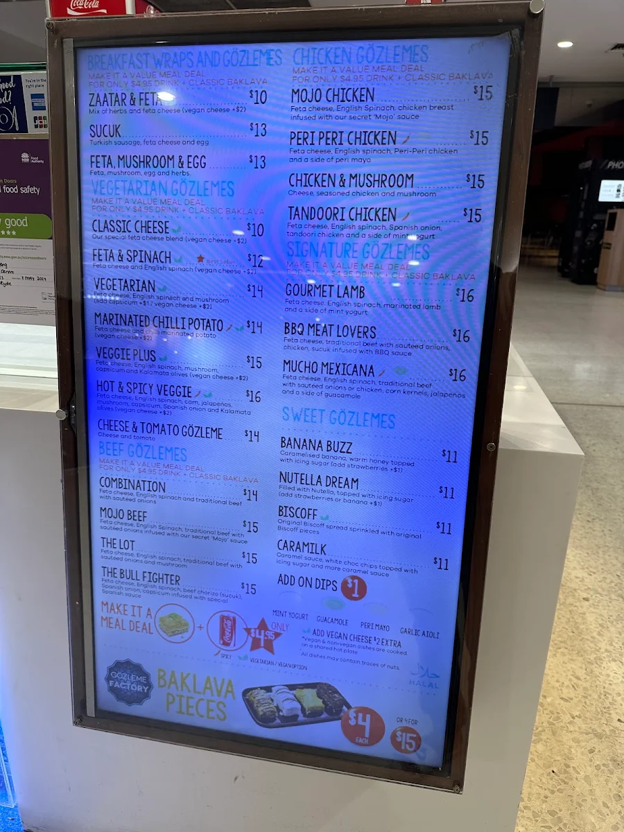 Menu, Gözleme Factory