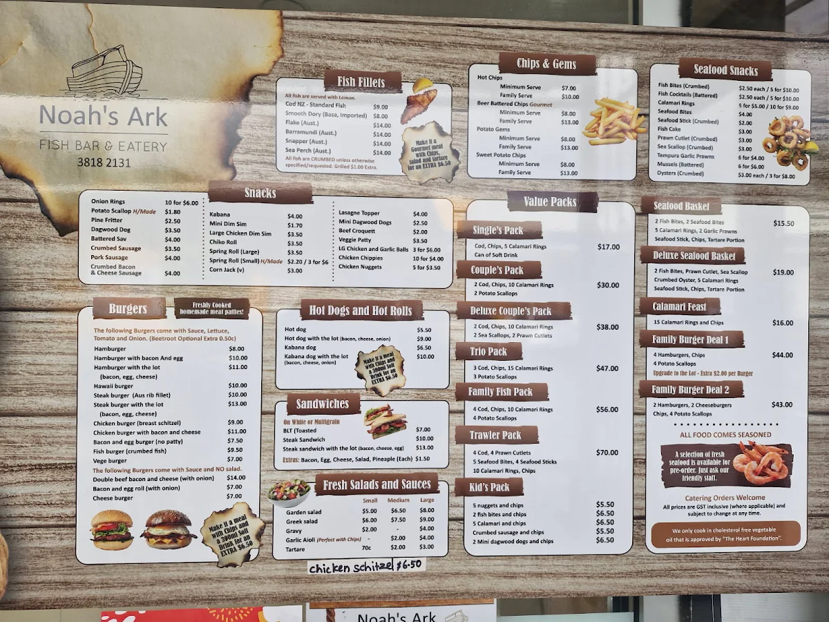 Menu, Noah's Ark Fish Bar & Eatery