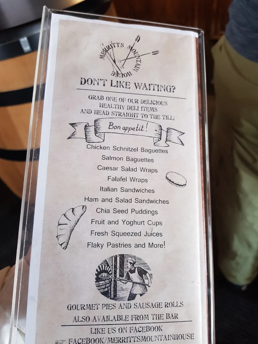 Menu, Merritts Mountain House