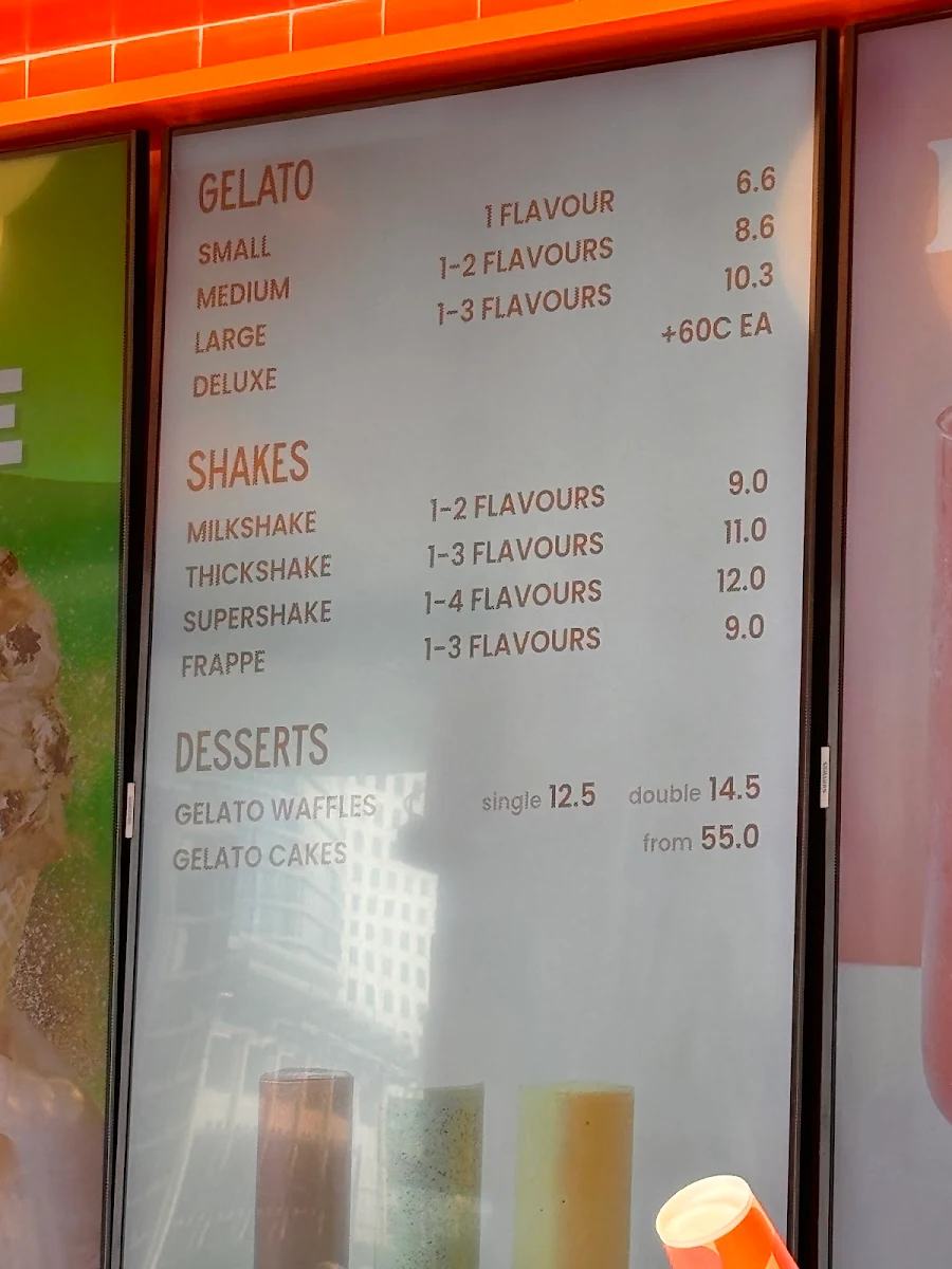 Menu, Gelatissimo Darling Harbour