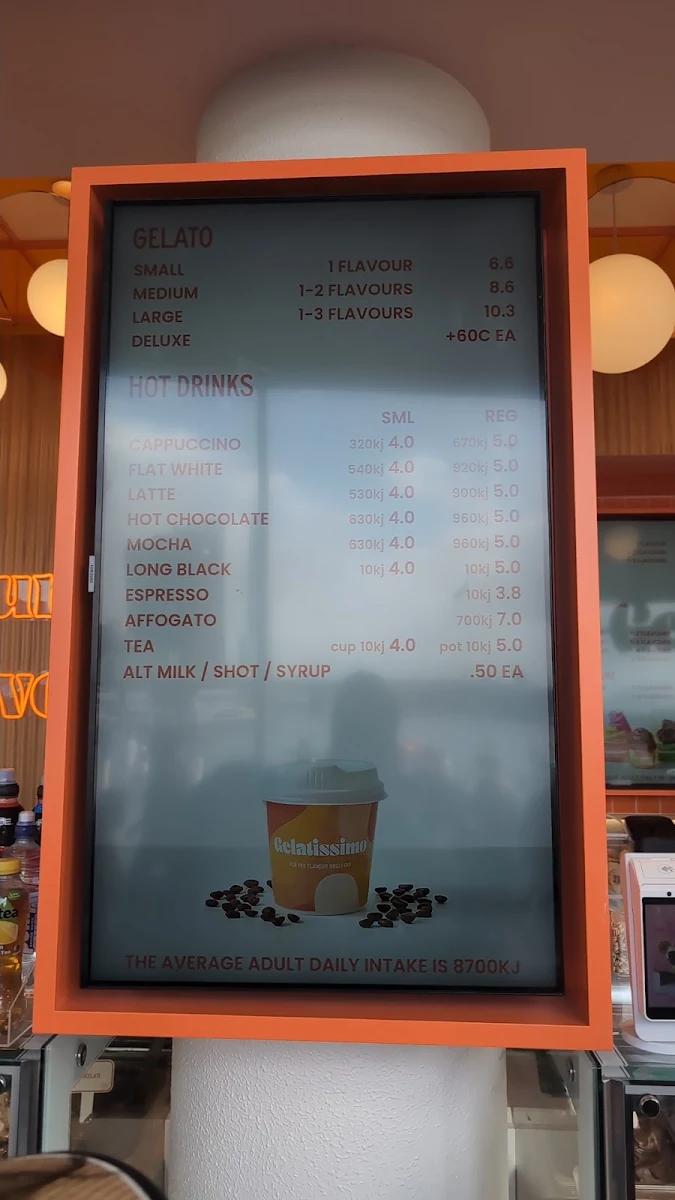 Menu, Gelatissimo Darling Harbour
