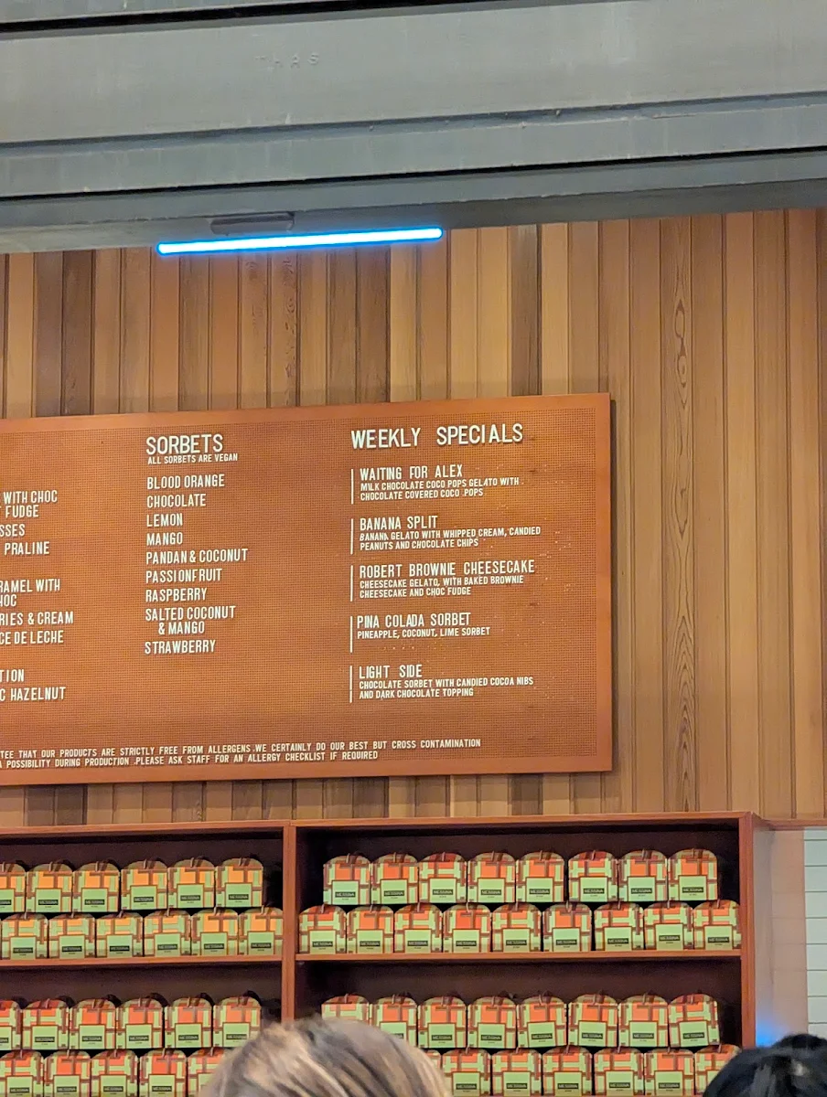 Menu, Gelatissimo Darling Harbour