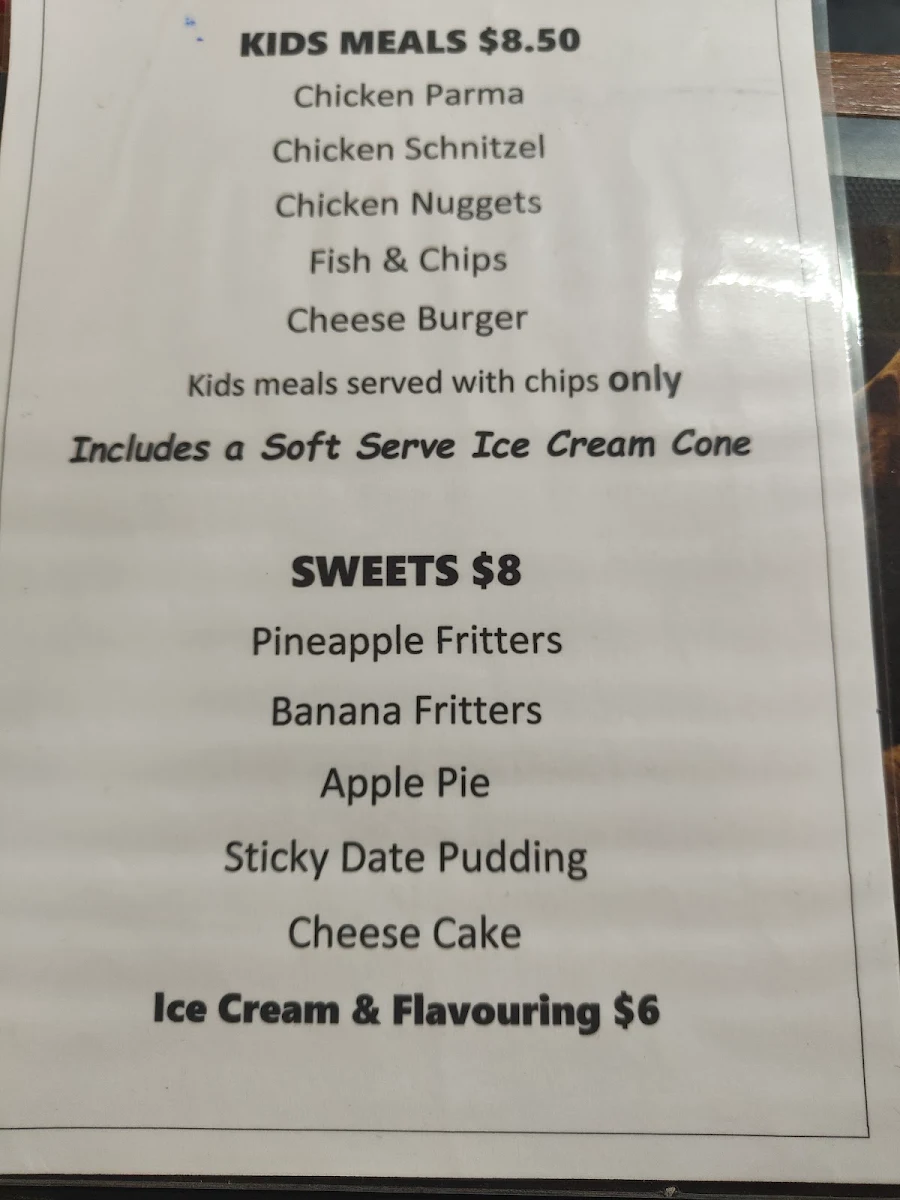 Menu, Mount Jeffcott Hotel