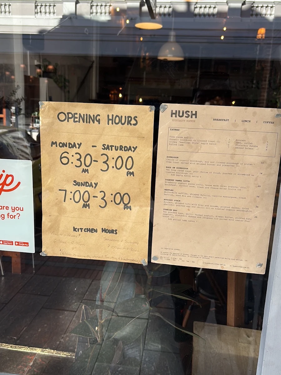Menu, Hush Specialty Coffee