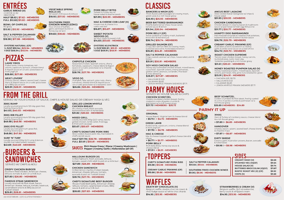 Menu, Raintrees Tavern