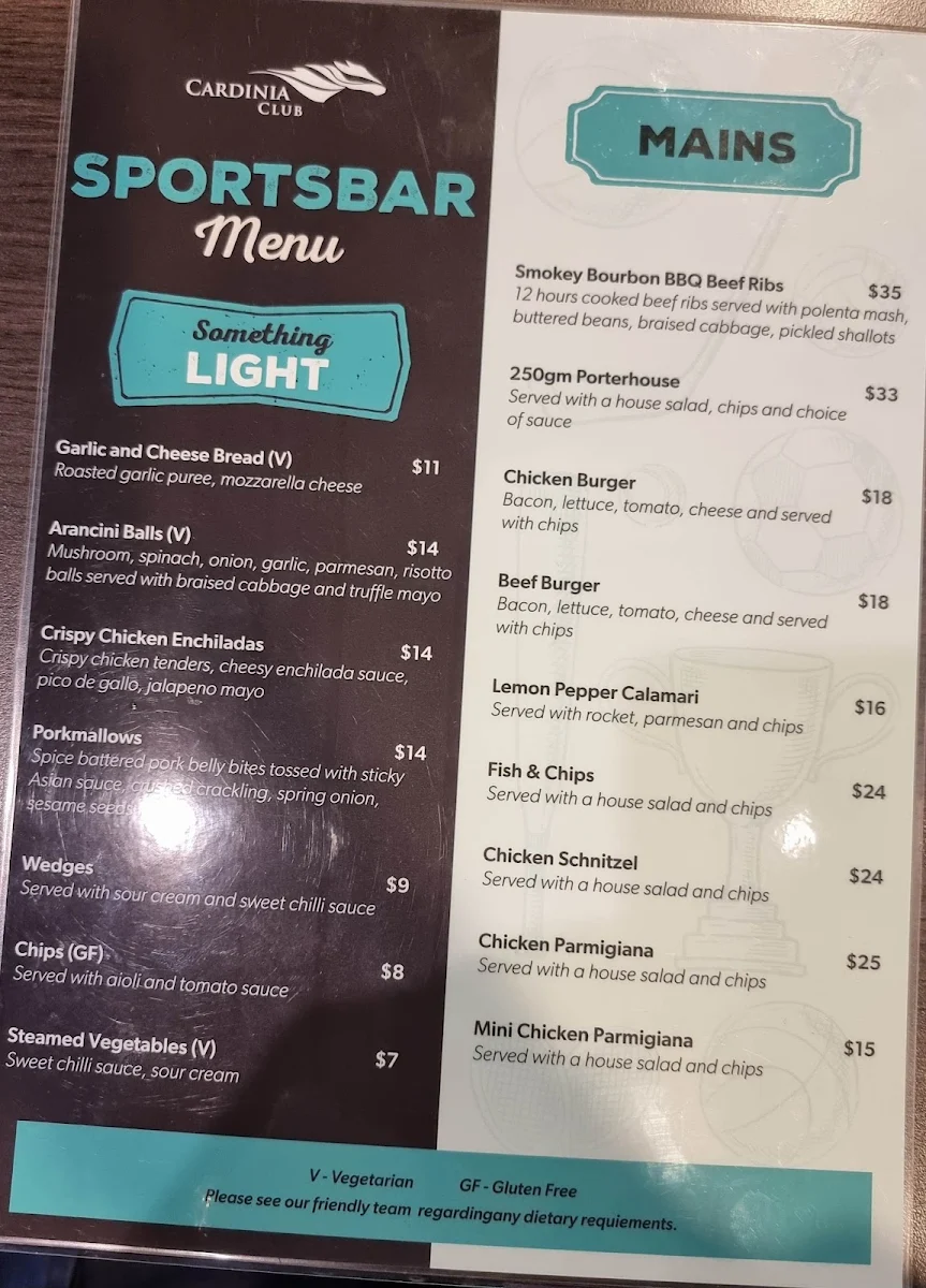 Menu, Cardinia Club