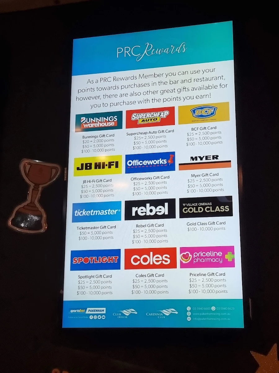 Menu, Cardinia Club