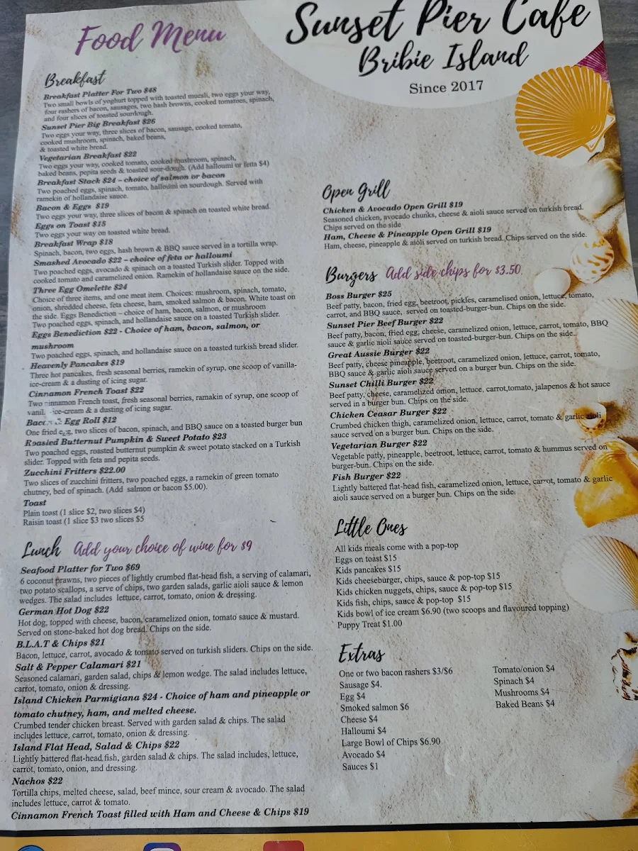 Menu, Sunset Pier